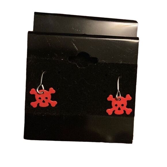 NWT Unbranded Red Skull Skeleton Mini Drop Dangle Earrings - Picture 1 of 4
